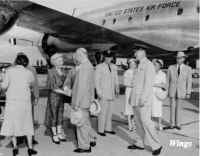 2.  President Eisenhower greets well-wishers on the ground upon his arrival.  [Wings Museum]