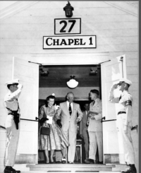 4. President Eisenhower and his wife Mamie leaving services at Chapel #1.  [Wings Museum]