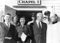 5. President Eisenhower and his wife Mamie leaving services at Chapel # 1.  {Wings Museum]